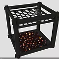 Black Two Tier Storage Shelf with Grid Top and Colorful Small Decorative Items