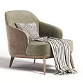 Modern Two Tone Fabric Leisure Chair With Wooden Legs Decorative Pillow And Striped Throw Blanket