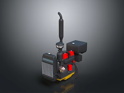 Industrial Mechanical Equipment With Black Body Red Components Yellow Base Long Tube And Square Box 3d model