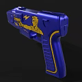 Blue Toy Gun Design With Gold Accents Yellow Figure And Lightning Bolt Patterns