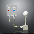 Electrical Switch Box With Red Blue Buttons White Spherical Device And Yellow Pipes