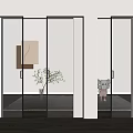 Modern Sliding Doors with Ribbed Glass and Black Frames for Interior Space