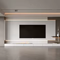 Modern Living Room Interior With TV Wall Stand Shelves And Plant