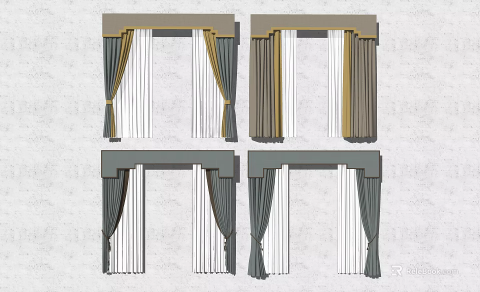 Different Curtain Designs With Various Colors For Interior Window Decoration 3d model