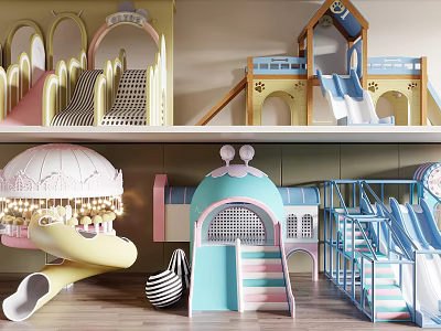 Colorful Indoor Playground Equipment For Kids With Slides And Structures 3d model