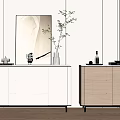 Modern Entryway Cabinet and Side Cabinet with White Light Wood Design and Decorative Vase