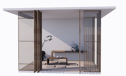 Japanese-style pavilion porch 3d model