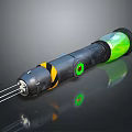 Handheld Medical Probe Tool With Black Body Yellow Stripes Green Section And Red Indicator Light