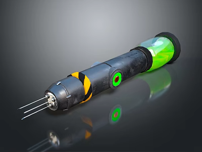 Handheld Medical Probe Tool With Black Body Yellow Stripes Green Section And Red Indicator Light 3d model