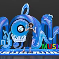 Interactive Music Zone With Sound Record Piano Keys And Music Notes Elements 3d model