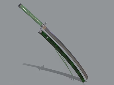 Traditional Japanese Katana Weapon With Green Handle Scabbard And Metal Blade Design 3d model