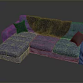 Blue L Shaped Fabric Sofa With Throw Pillows And Blanket For Living Room