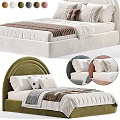 Soft Upholstered Kids Bed With Curved Headboard Beige Brown Colors Pillows And Quilted Bedding