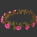 Elegant Circular Plant Wreath Adorned With Pink Roses And Green Leaves For Decoration