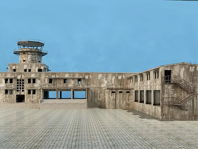 Old School Building With Stone Structure Tower Multiple Windows And Open Square 3d model