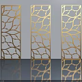 Three Panel Golden Leaf Patterned Swing Doors with Intricate Carvings and Reflections 3d model