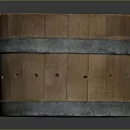 Rustic Round Wooden Barrel With Multiple Metal Hoops For Household Storage Use