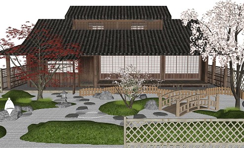 Japanese House Landscape Architecture Wooden House Gardening Small Landscape Tree 3d model