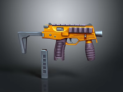 Futuristic Submachine Gun With Yellow Body Purple Grips And Gray Magazine Design 3d model