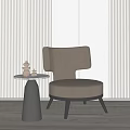 Light Brown Single Sofa With Round Side Table And Decorative Items Against Vertical Striped Wall 3d model