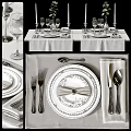 Elegant Dinnerware Set With Ornate Pattern Cloth Napkin Cutlery And Wine Glasses