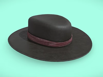 Stylish Black Wide Brimmed Hat With Red Ribbon Band Decoration 3d model