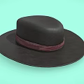 Stylish Black Wide Brimmed Hat With Red Ribbon Band Decoration