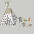 Kids Play Tent With Animal Pattern And Stuffed Toys Dinosaur Figures