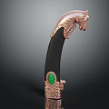 Ornate Decorative Handle With Horse Head Design Black Body Green Gemstone And Carved Base