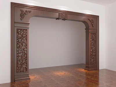 Elegant Traditional Wooden Archway With Detailed Carved Patterns On Side Pillars 3d model