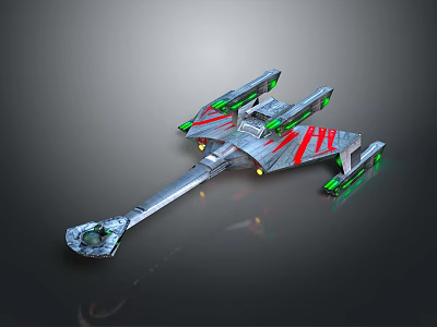 Sci Fi Silver Spaceship With Red Stripes Green Lights And Sleek Design 3d model