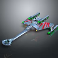 Sci Fi Silver Spaceship With Red Stripes Green Lights And Sleek Design