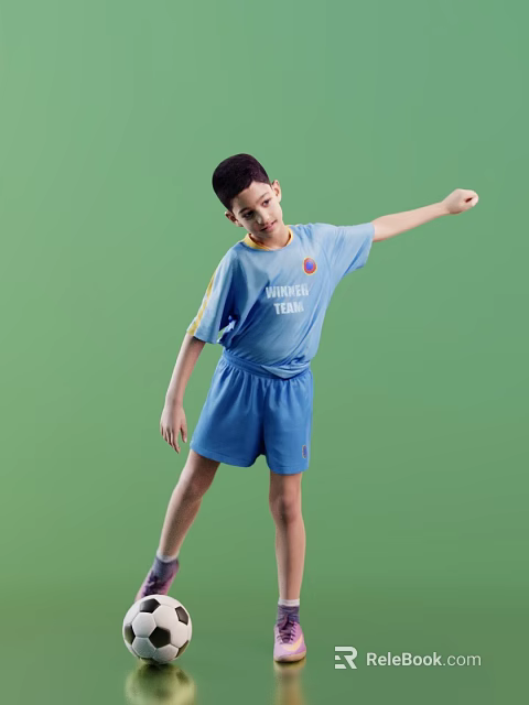 Short Sleeved Blue Sports Uniform With Winner Team Text On Green Background For Young Athletes 3d model 