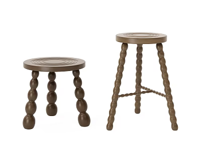 Stylish Brown Wooden Stools Featuring Twisted Knotted Legs And Round Seats For Interior Design 3d model
