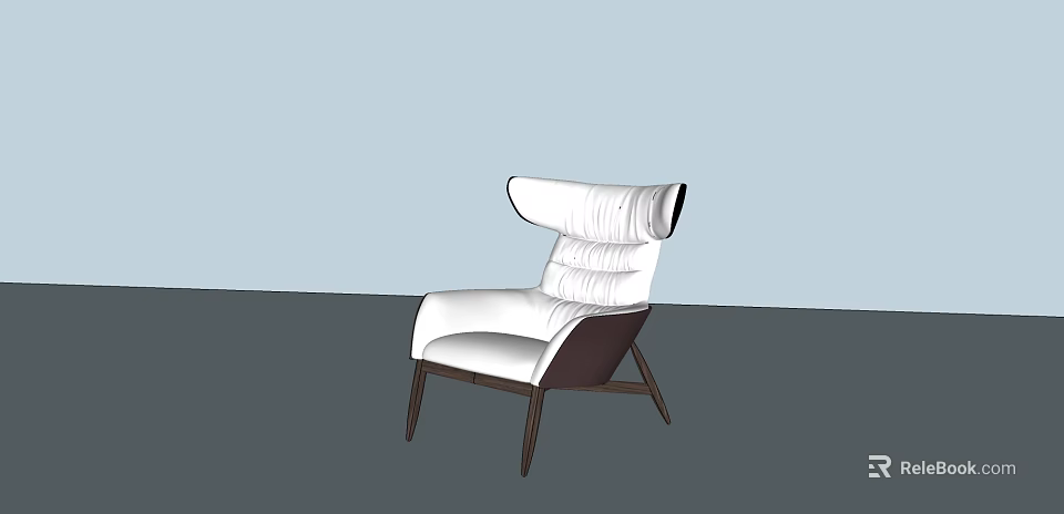 Elegant Modern White Leather Lounge Chair With Comfortable Backrest And Wooden Legs 3d model 
