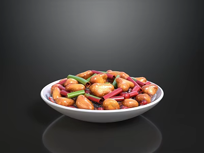 Stir Fried Mixed Vegetables With Peanuts Red Green Ingredients In White Plate 3d model