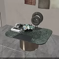 Modern Interior Coffee Table Featuring Green Marble Top Irregular Shape Metal Base And Decor Items 3d model