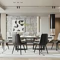 Modern Restaurant Interior With Dining Table Chairs Decorative Wall And Pendant Lights 3d model