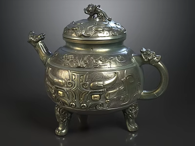 Vintage Bronze Embossed Sofa And Tea Table Combination For Retro Luxury Home Living Room Decoration 3d model