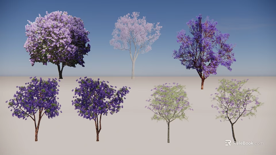 Colorful Arbor Varieties with Purple Pink Green Flowers and Foliage under Blue Sky 3d model 