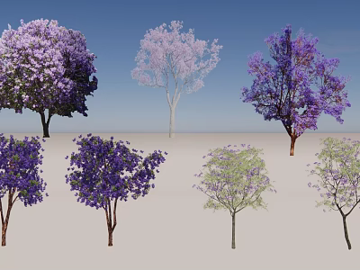 Colorful Arbor Varieties with Purple Pink Green Flowers and Foliage under Blue Sky 3d model