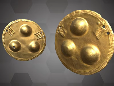 Golden Circular Decorative Ornament Set With Embossed Domes And Intricate Patterns 3d model