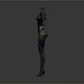 Sci Fi Character Futuristic Tight Fitting Suit With Metallic Design And Orange Accents
