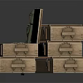 Open Wooden Crate With Metal Latches Containing Tools And Stacked Design