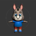 Cartoon Donkey With Gray Body Big Ears Blue Eyes Blue Shirt Red Shorts And Reflection