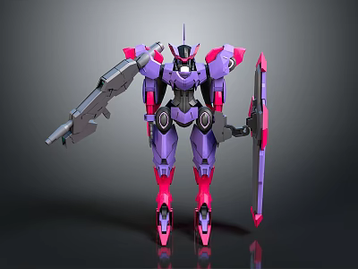 Futuristic Purple Pink Robot Character With Mechanical Armor And Weaponry 3d model