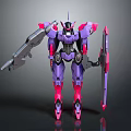 Futuristic Purple Pink Robot Character With Mechanical Armor And Weaponry