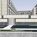 Modern Luxury Sales Office Building With Glass Curtain Wall Water Pool And Night View