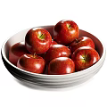 White Ceramic Bowls Filled With Fresh Red Apples In Various Sizes