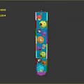 Wooden Stone Column With Blue Body Red Yellow Circular Decorations And Pink Base